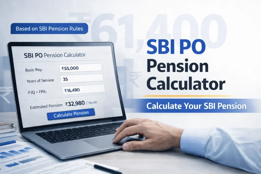 SBI PO pension calculator tool used to estimate SBI officer retirement pension including basic pension gratuity and commutation under SBI pension rules